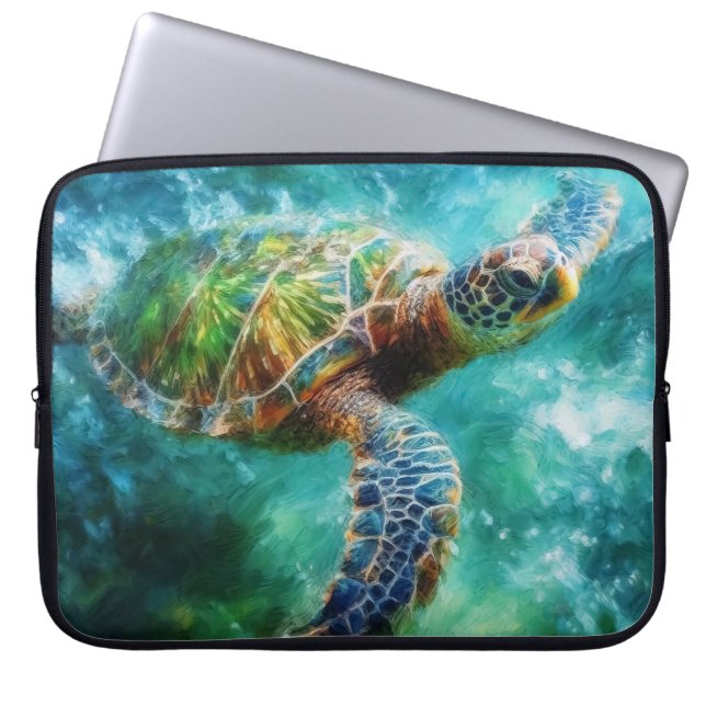 Funda Para Portátil Acuarela Tortuga de mar Natación (Frente)