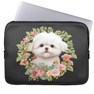Funda Para Portátil Adorable cachorro maltés en flor, amante de los pe