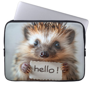 Funda Para Portátil Adorable Hedgehog Holding "¡Hola!" Cartel
