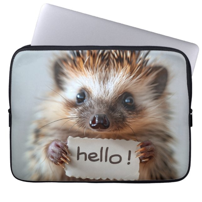 Funda Para Portátil Adorable Hedgehog Holding "¡Hola!" Cartel (Frente)