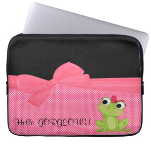 Funda Para Portátil Adorable Rana Cute sobre Lunares-Hola Hermosa