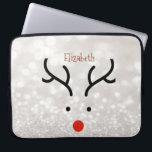 Funda Para Portátil Adorable Reindeer Face,Bokeh<br><div class="desc">Adorable reindeer face on glittery bokeh background with your name.</div>