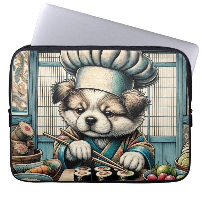 Funda Para Portátil Adorable Sushi Chef Puppy (Frente)