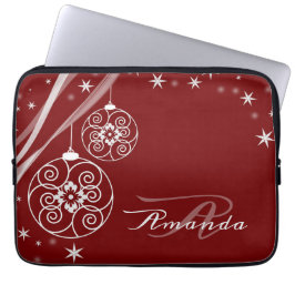 Funda Para Portátil Adornos Blancos de Monograma de Navidad Elegantes 