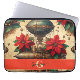 Funda Para Portátil Aeronave personalizada Steampunk con Poinsettia