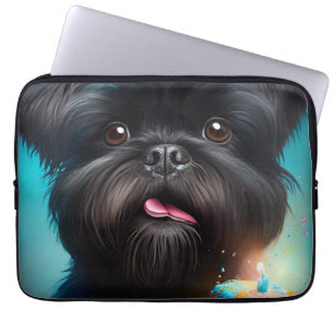 Funda Para Portátil Affenpinscher celebrando pastel de globos de cumpl