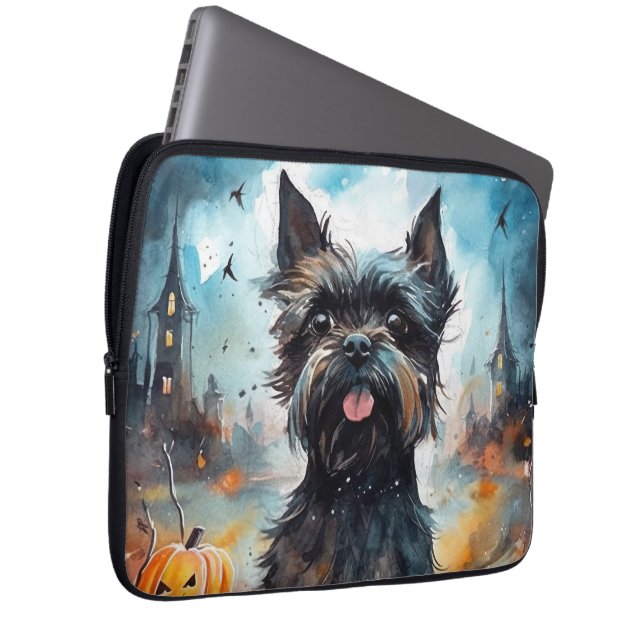 Funda Para Portátil Affenpinscher de Halloween con calabazas aterrador (Anverso derecho)