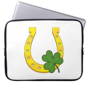 Funda Para Portátil Afortunada Herradura Dorada con Shamrock on White