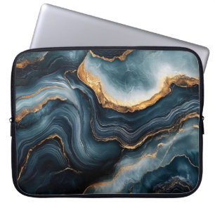 Funda Para Portátil Agate Geode con oro y mármol azul de la marina