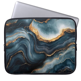 Funda Para Portátil Agate Geode con oro y mármol azul de la marina