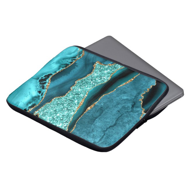 Funda Para Portátil Agate Verde azulado Purpurina de oro azul Marble A (Superior anverso)