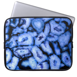 Funda Para Portátil Agato de cuarzo azul, geodos azules, patrón abstra
