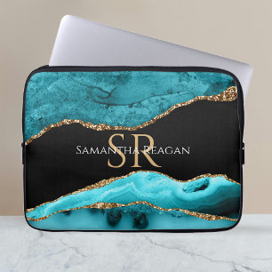 Funda Para Portátil Agentes verde azulados de color negro y oro, nombr