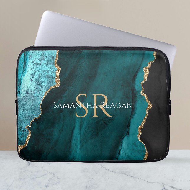 Funda Para Portátil Agentes verde azulados, negros y de oro, nombre de (Subido por el creador)