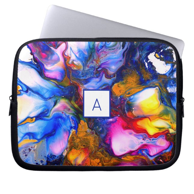 Funda Para Portátil Agosto monogramado Arte fluido personalizado (Frente)