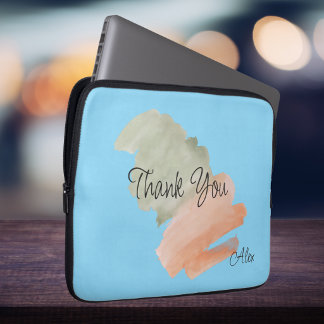 Funda Para Portátil Agradecer Acuarela Melocotón y Verde Nombre Person