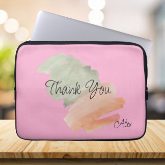 Funda Para Portátil Agradecer Acuarela Melocotón y Verde Nombre Person