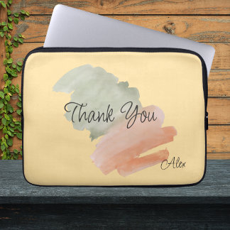 Funda Para Portátil Agradecer Acuarela Melocotón y Verde Nombre Person