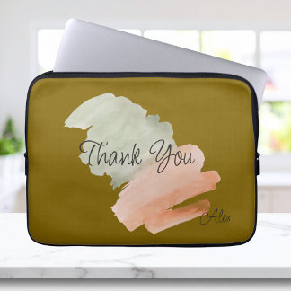 Funda Para Portátil Agradecer Acuarela Melocotón y Verde Nombre Person