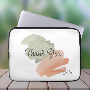 Funda Para Portátil Agradecer Acuarela Melocotón y Verde Nombre Person