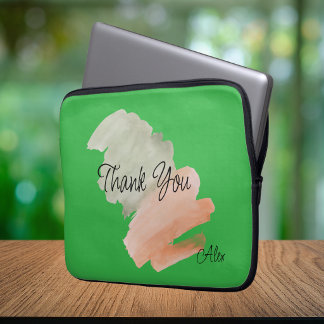 Funda Para Portátil Agradecer Acuarela Melocotón y Verde Nombre Person