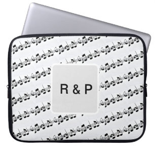 Funda Para Portátil Agrega tu nombre patrón de notas musicales ritmos 