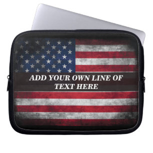 Funda Para Portátil Agrega tu texto en la bandera americana