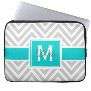 FUNDA PARA PORTÁTIL AGUAMARINA, MODELO GRIS DE CHEVRON PERSONALIZADO