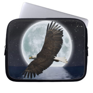 Funda Para Portátil Águila calva volando, foto nocturna de la luna lle