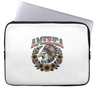 Funda Para Portátil Águila Patriótica América Girasol Vintage