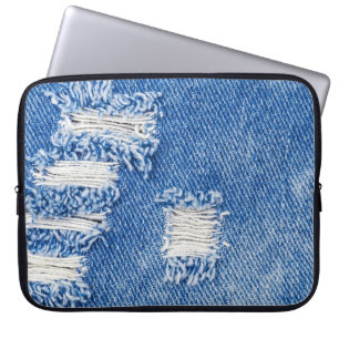 Funda Para Portátil Agujero, vaqueros de denim, textura despedazada