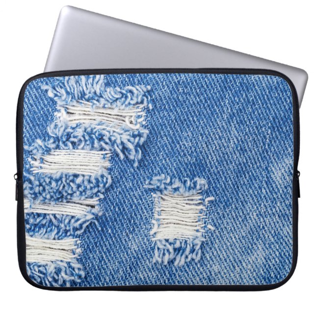 Funda Para Portátil Agujero, vaqueros de denim, textura despedazada (Frente)