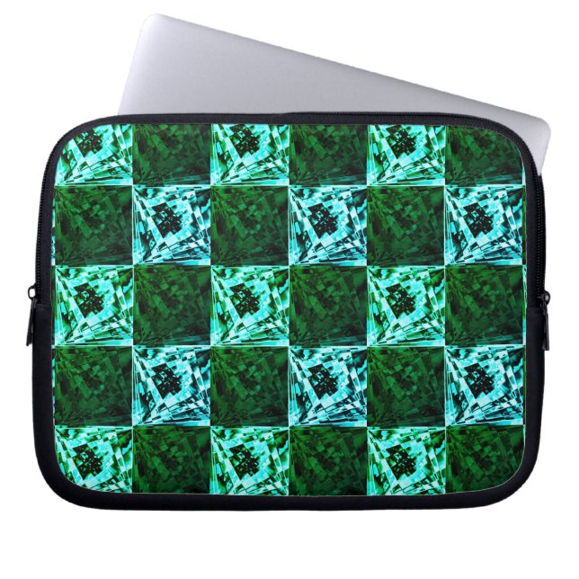 Funda Para Portátil Ajedrez azul verde y cielo o cian, con rectángulo (Frente)