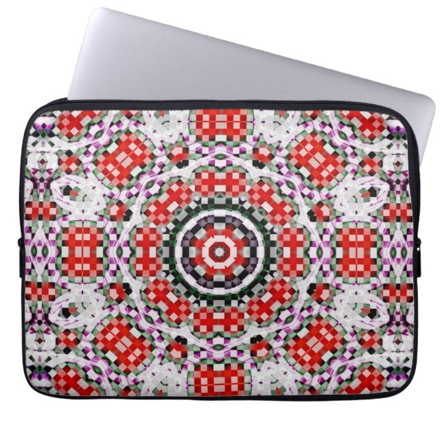 Funda Para Portátil Ajedrez rojo y blanco o kaleidoscopio de píxel (Frente)