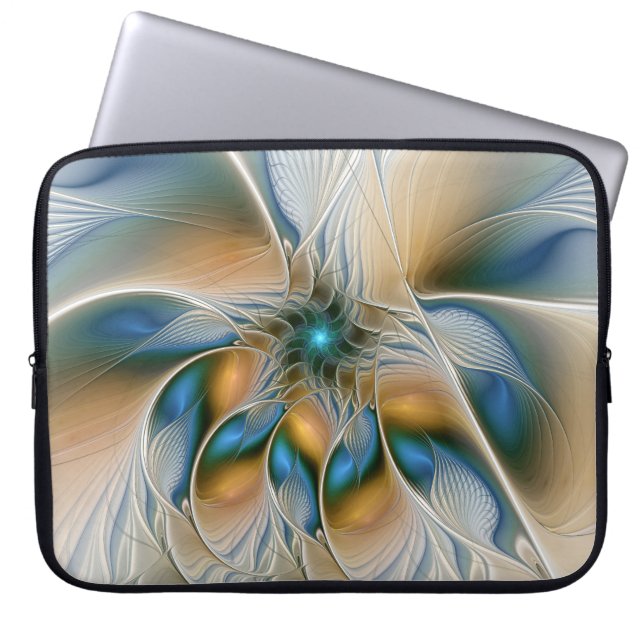 Funda Para Portátil Alarmante, Abstracta Fantasía Fractal Art Con Azul (Frente)