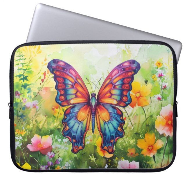 Funda Para Portátil Alas Naranjas azules de mariposa (Frente)