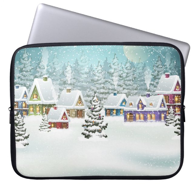 Funda Para Portátil Aldea de invierno: paisaje nevado (Frente)