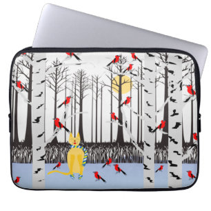 Funda Para Portátil Alegría de invierno - Gato con cardenales de Birch