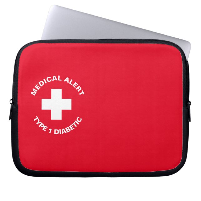 Funda Para Portátil Alerta médica personalizada Rojo diabético (Frente)