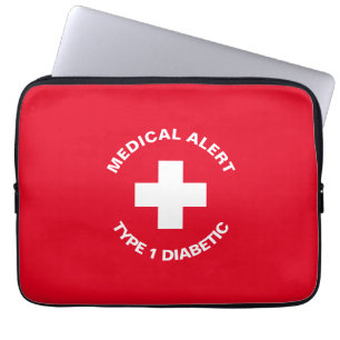 Funda Para Portátil Alerta médica personalizada Rojo diabético