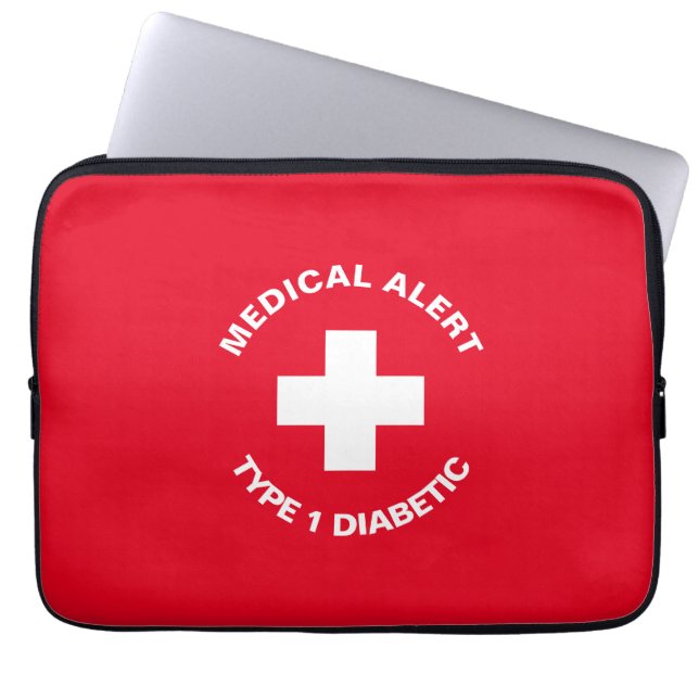 Funda Para Portátil Alerta médica personalizada Rojo diabético (Frente)