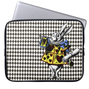 Funda Para Portátil Alicia de conejo blanco en diamantes negros en el