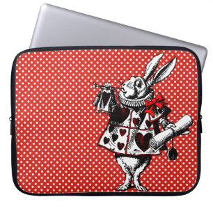 Funda Para Portátil Alicia de conejo blanco en puntos de polka en el p