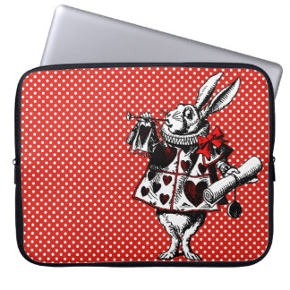 Funda Para Portátil Alicia de conejo blanco en puntos de polka en el p