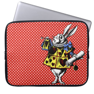 Funda Para Portátil Alicia de conejo blanco en puntos de polka en el p