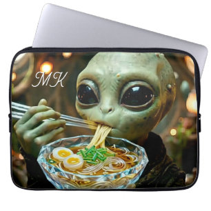 Funda Para Portátil Alienígena divertido comendo fideos Ramen monogram