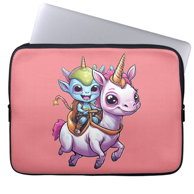 Funda Para Portátil Alienígena espacial Cute montado en unicornio dive (Frente)