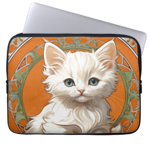 Funda Para Portátil Alphonse Mucha Art Nouveau Gatito Blanco