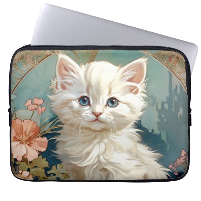Funda Para Portátil Alphonse Mucha Estilo Gato Blanco (Frente)