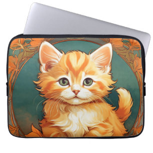 Funda Para Portátil Alphonse Mucha Style Naranja Cat